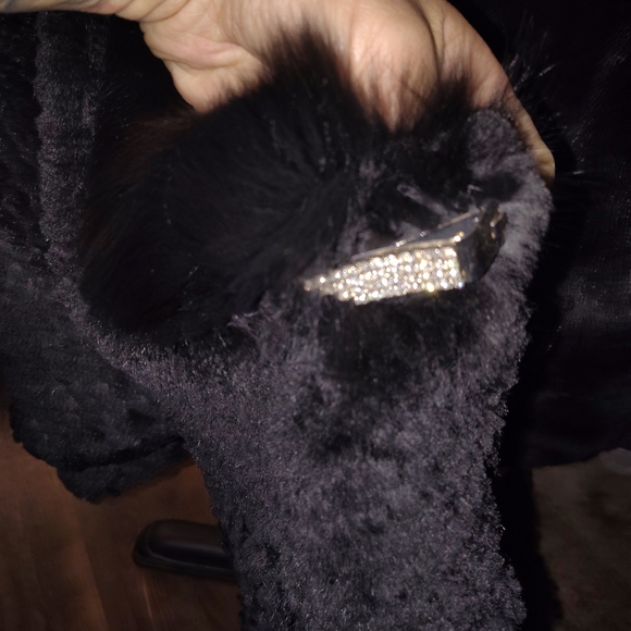 Women's Black Fur Coat Authentic Genuine Fox & Rex Rabbit 100% - Picture 13 of 16